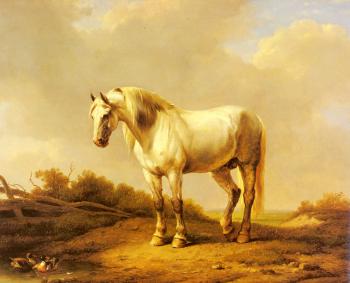 尤金 約瑟夫 維保蓋文 A White Stallion In A Landscape 尤金 約瑟夫 維保蓋文 A White Stallion In A Landscape